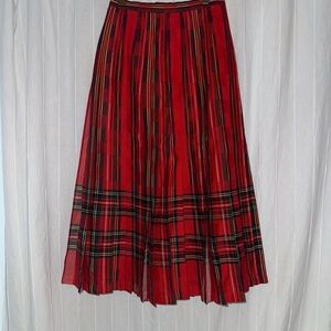Red Plaid Wool Pleated Women's Skirt